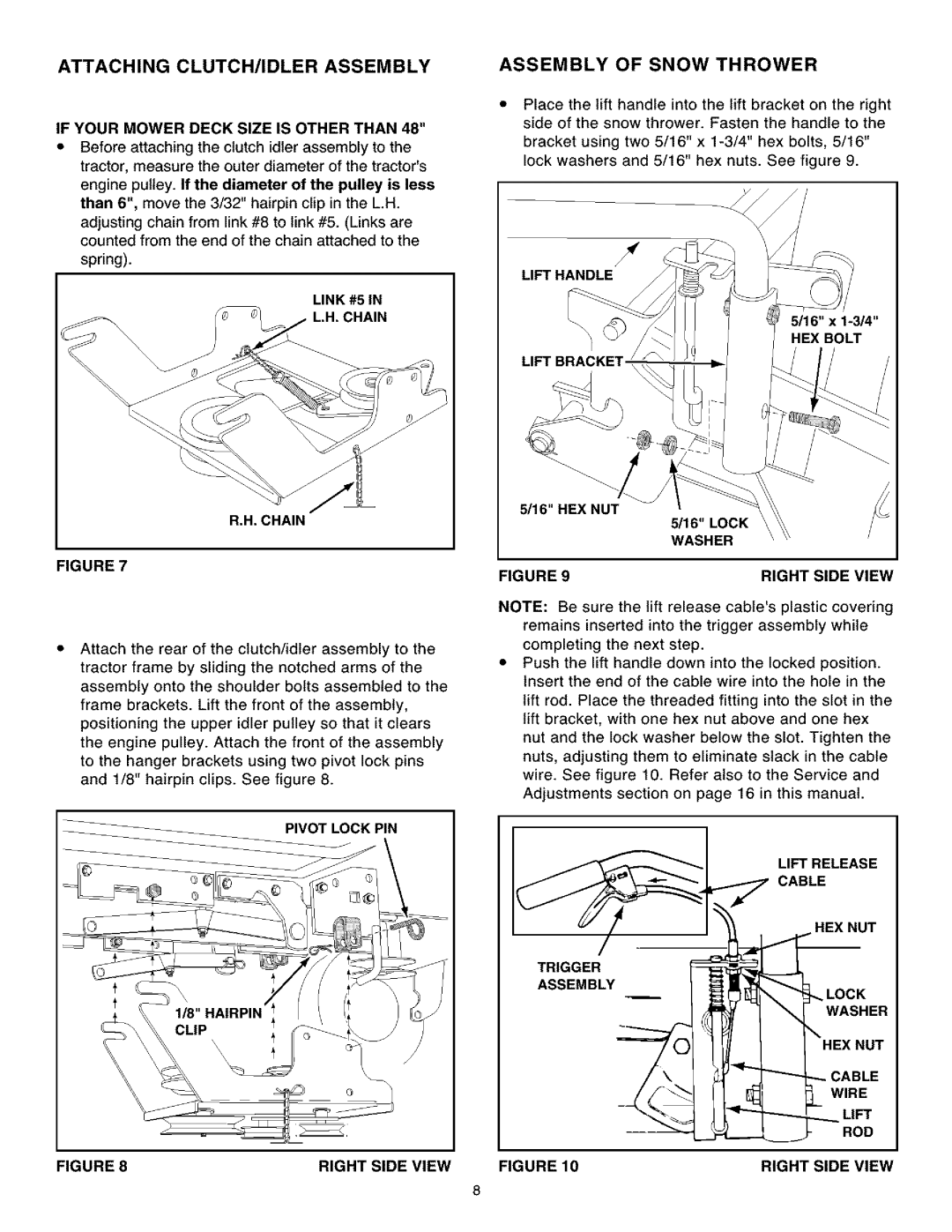 Craftsman 486.248462 owner manual Attaching CLUTCH/IDLER Assembly, Assembly of Snow Thrower 