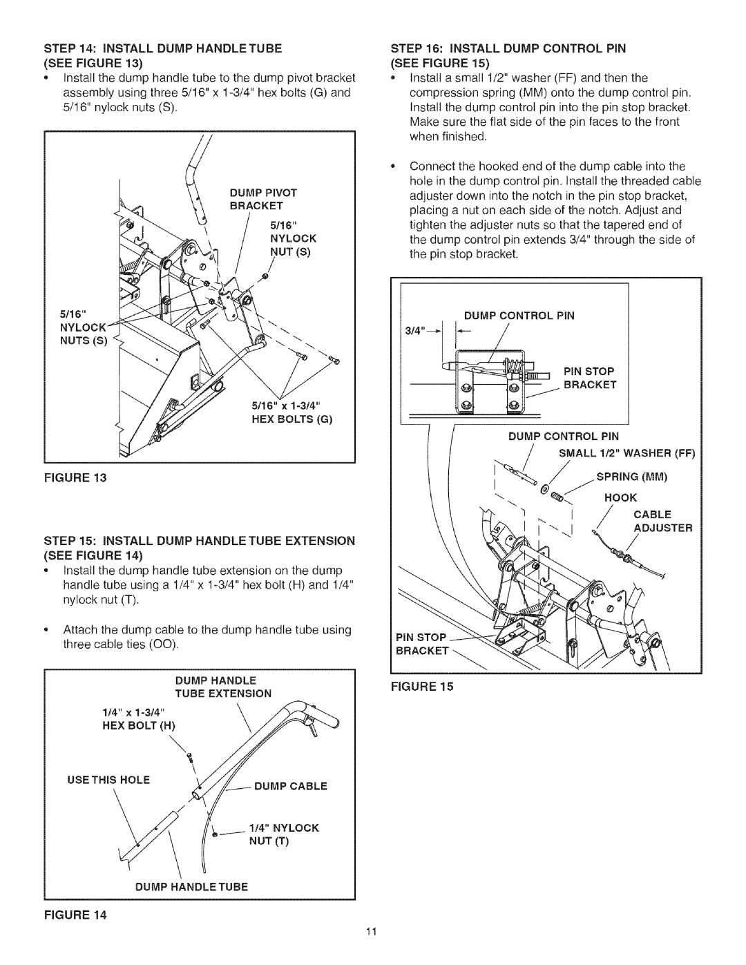 Craftsman 486.248473 manual INSTALL Dump Handletube see Figure, Dump Pivot, 5/16, Adjuster 