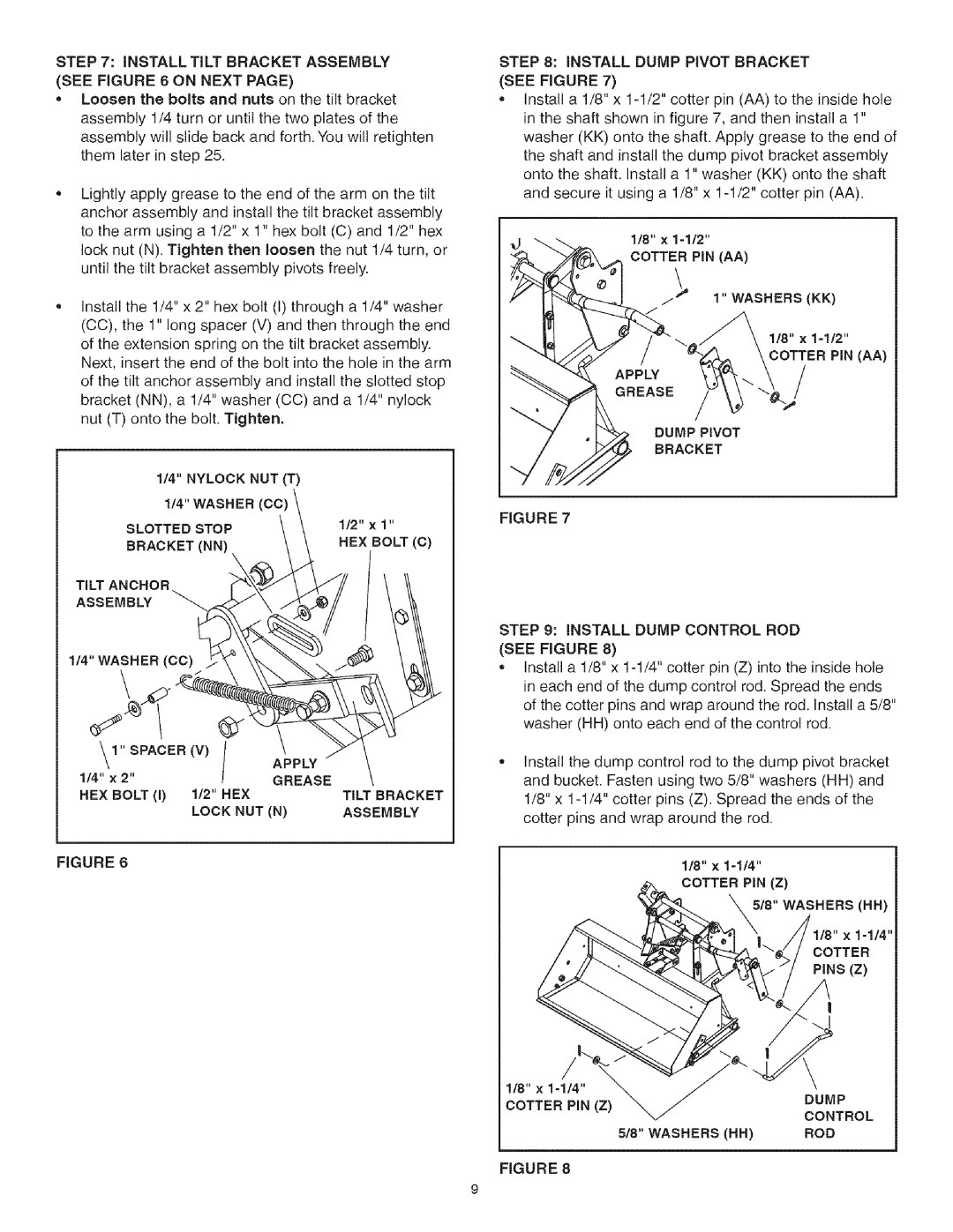 Craftsman 486.248473 manual INSTALL Tilt Bracket Assembly see on Next, Apply Grease HEX Bolt, Lock NUT N 