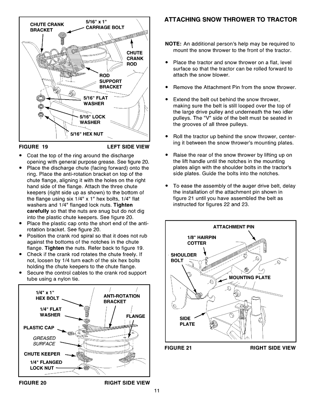 Craftsman 486.248531 owner manual Attaching Snow Thrower To Tractor, WASHER 5/16LOCK, Greased Surface 