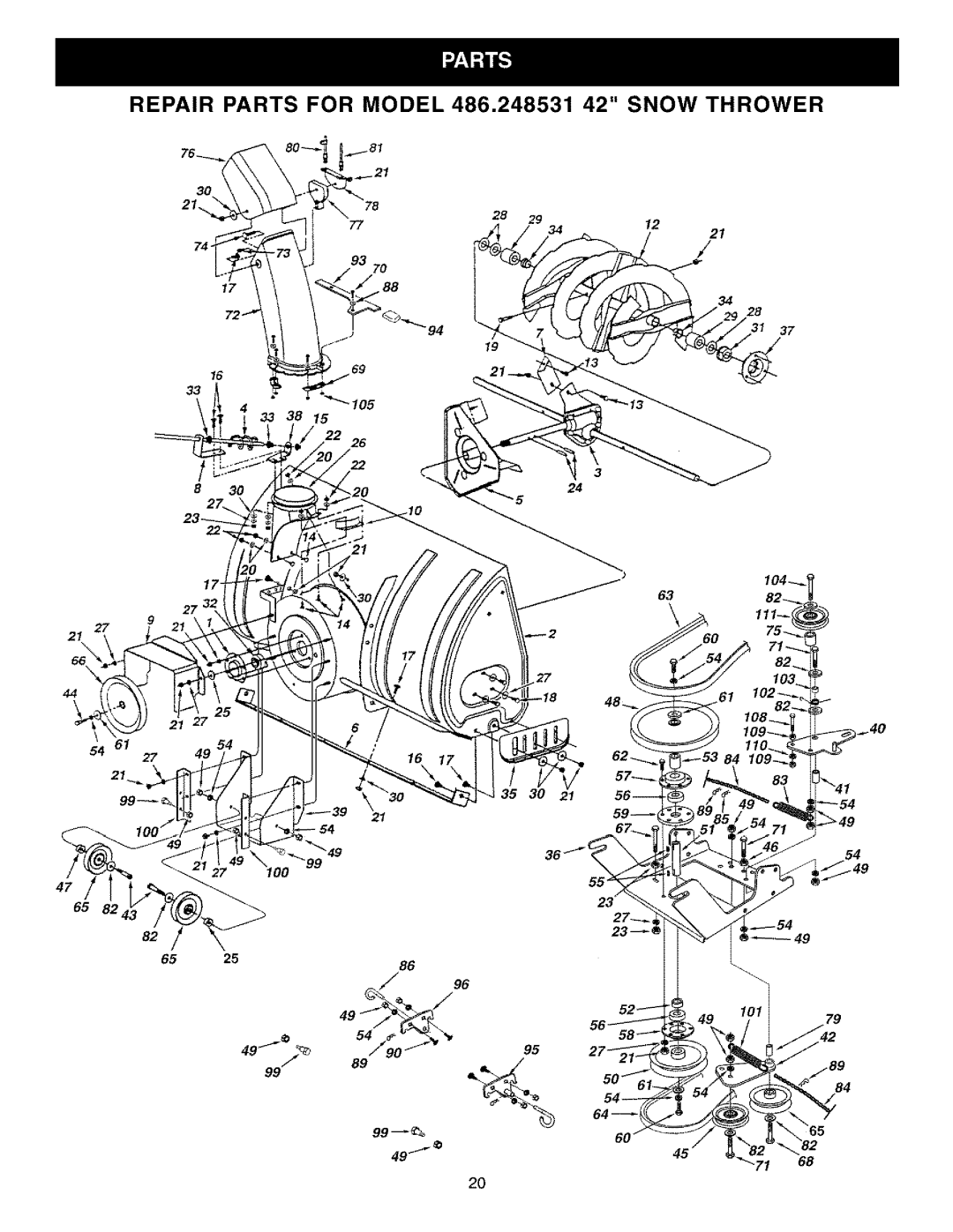 Craftsman owner manual Repair Parts for Model 486.248531 42 Snow Thrower 