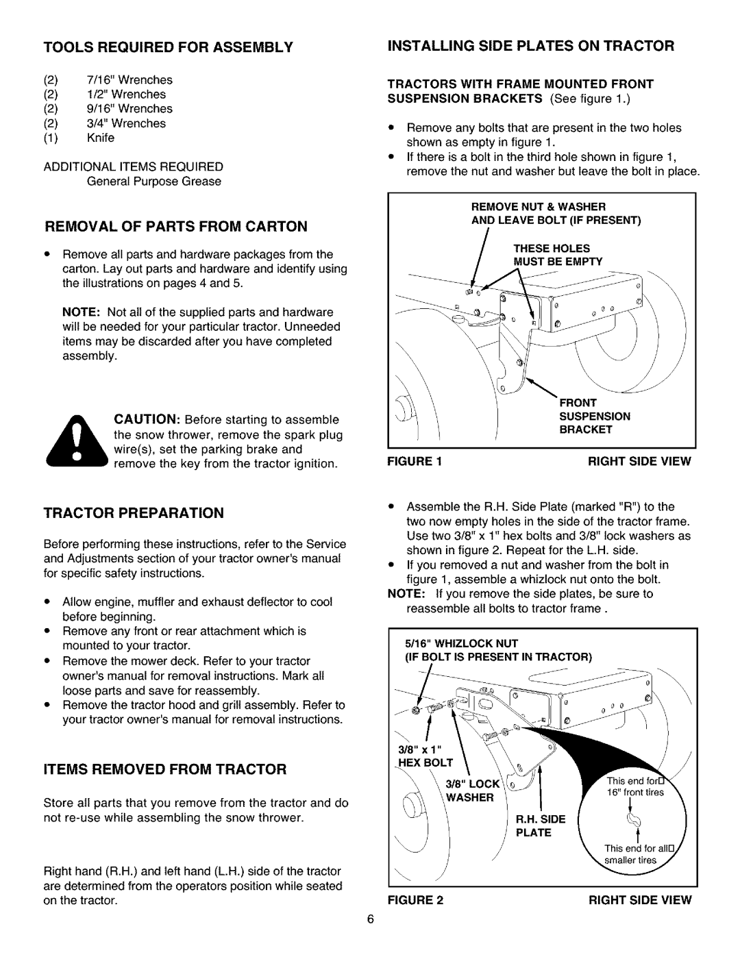 Craftsman 486.248531 owner manual Tools Required for Assembly, Removal of Parts from Carton, Tractor Preparation 