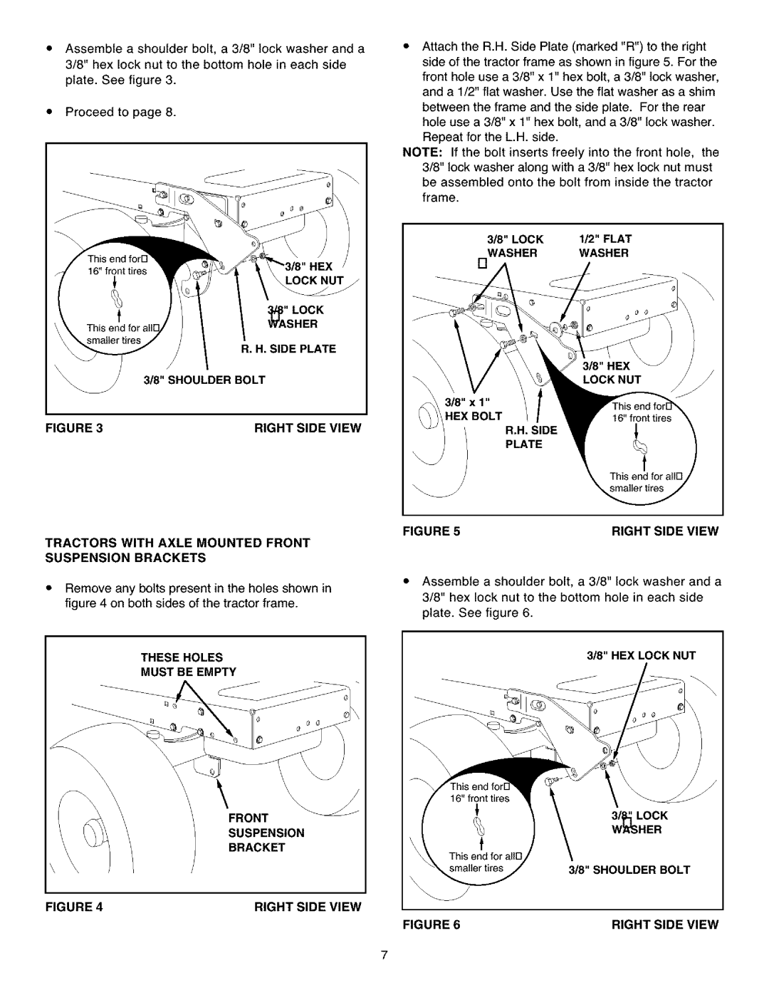 Craftsman 486.248531 owner manual Tractors with Axle Mounted Front Suspension Brackets, Lock Flat, Washer 