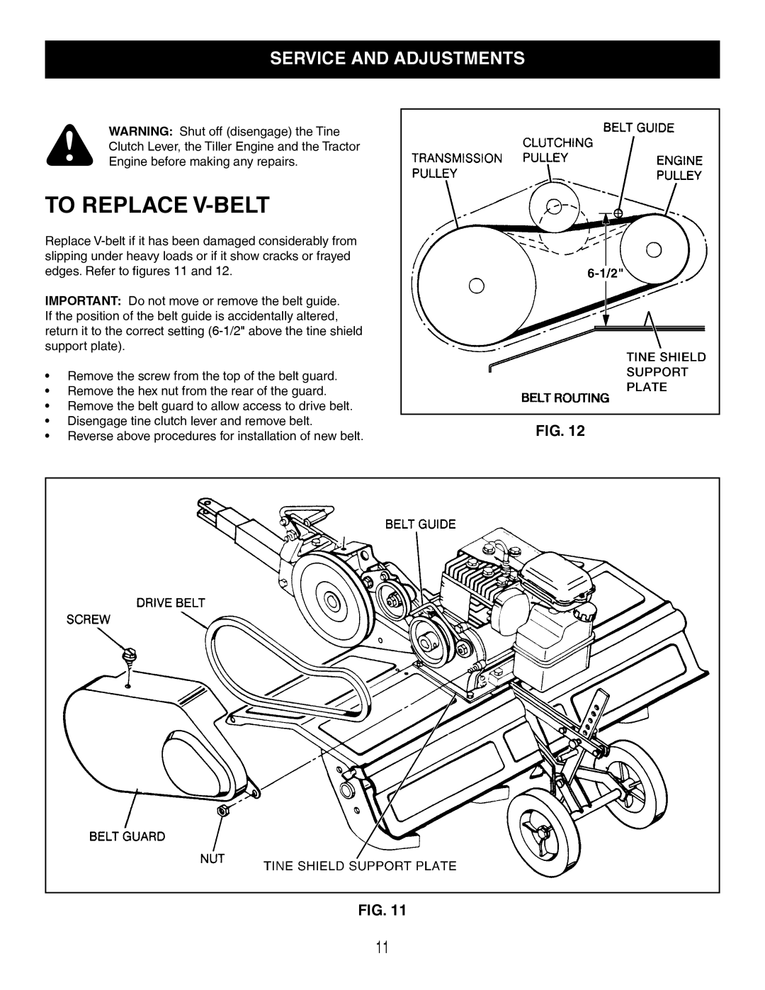 Craftsman 486.252444 owner manual To Replace V-BELT, Service and Adjustments 