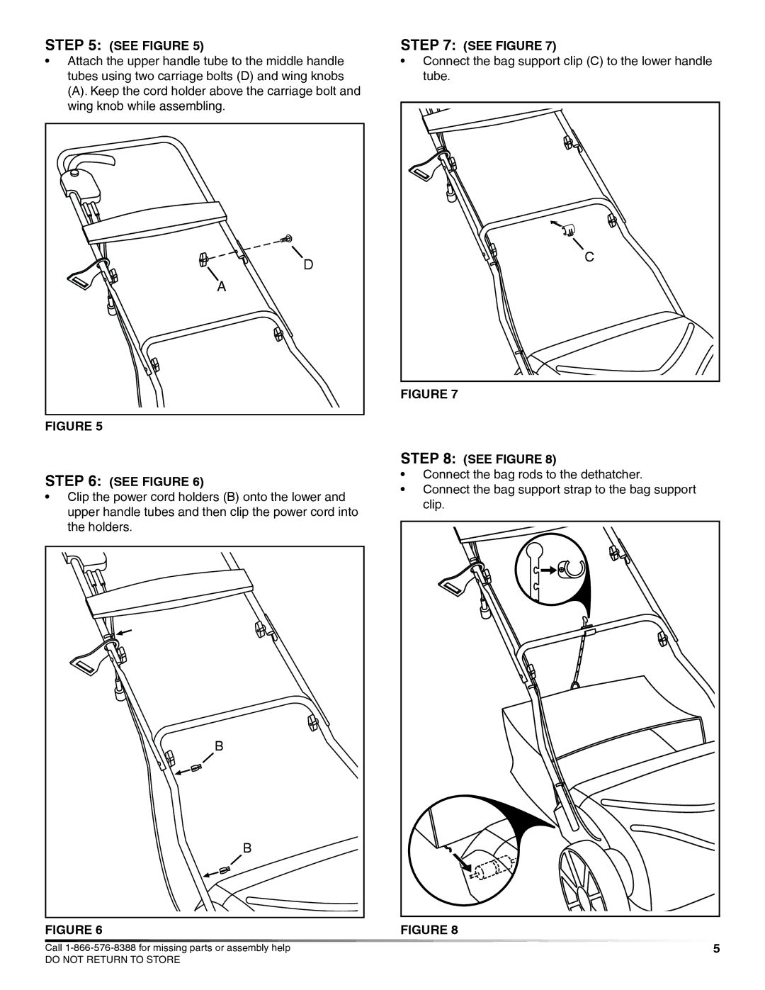 Craftsman 486.2928 manual Connect the bag support clip C to the lower handle tube 