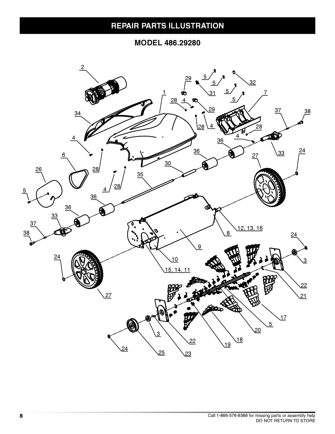 Craftsman 486.2928 manual Repair parts illustration 