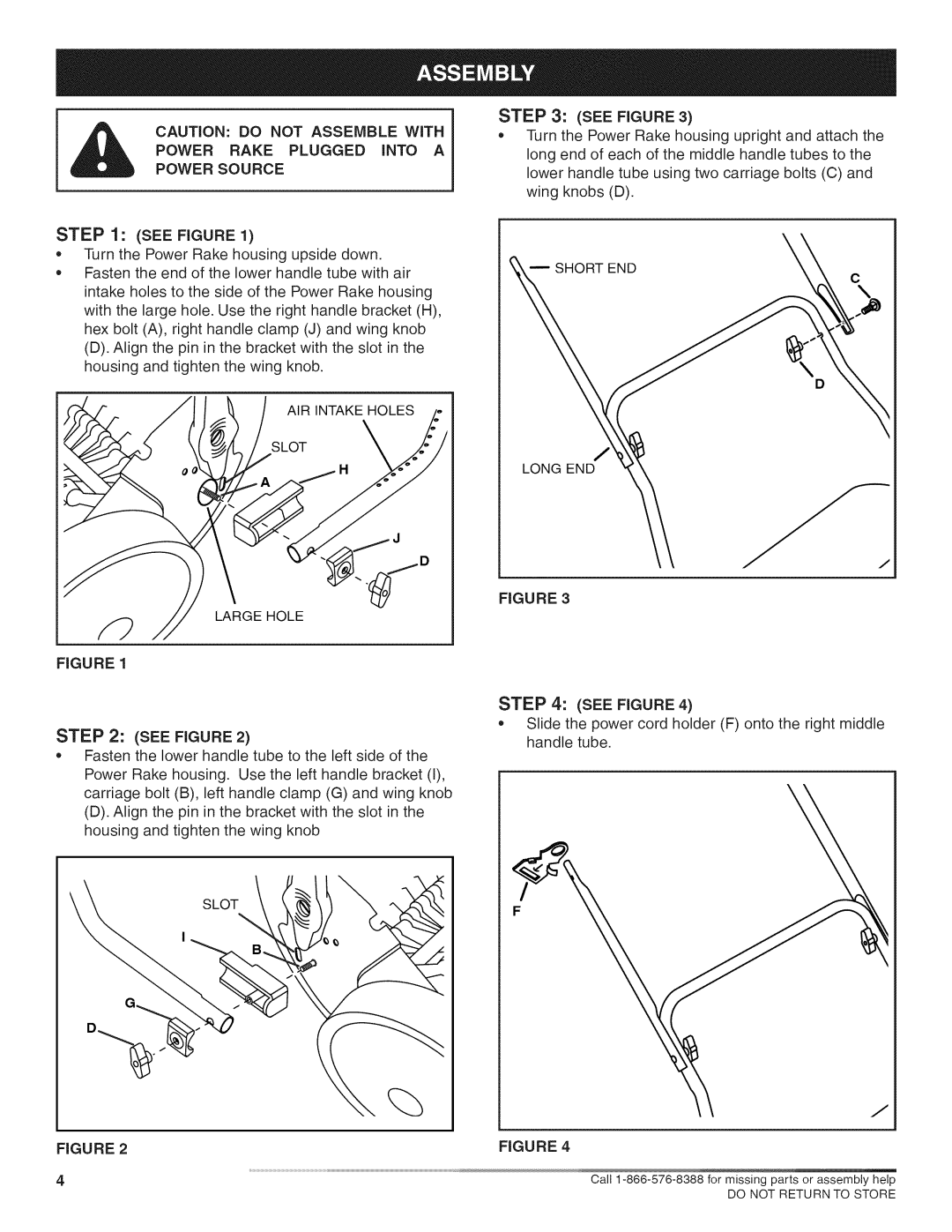 Craftsman 486.29281 manual See Figure, POWER RAKE PLUGGED iNTO A POWER SOURCE 