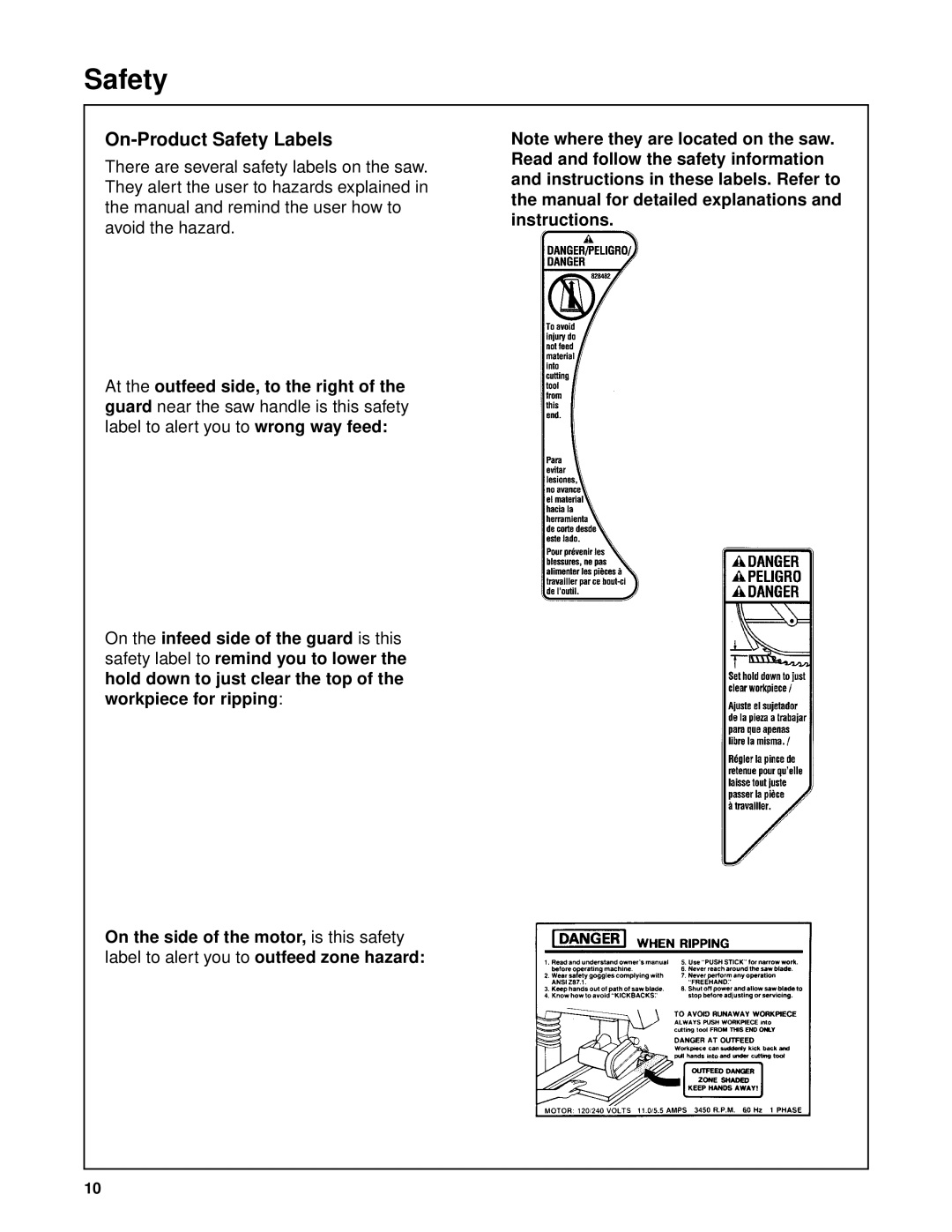 Craftsman 509399, 509398 owner manual On-Product Safety Labels 