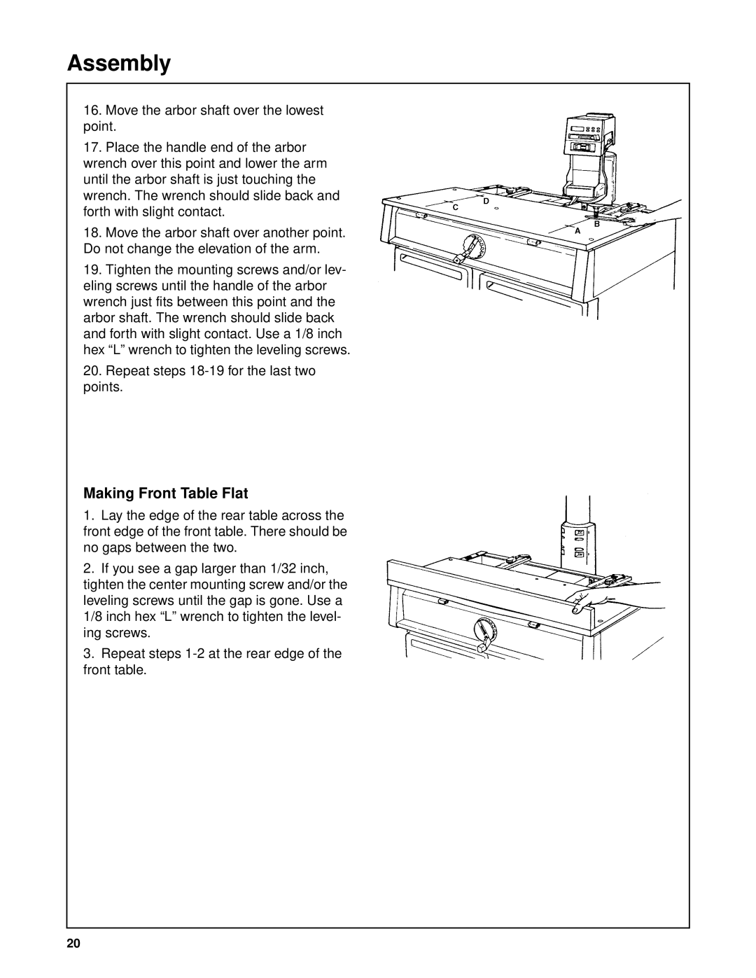 Craftsman 509399, 509398 owner manual Making Front Table Flat 