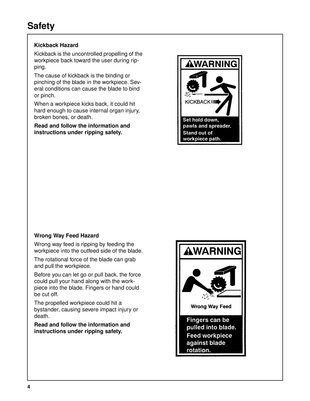 Craftsman 509399, 509398 owner manual Kickback Hazard 