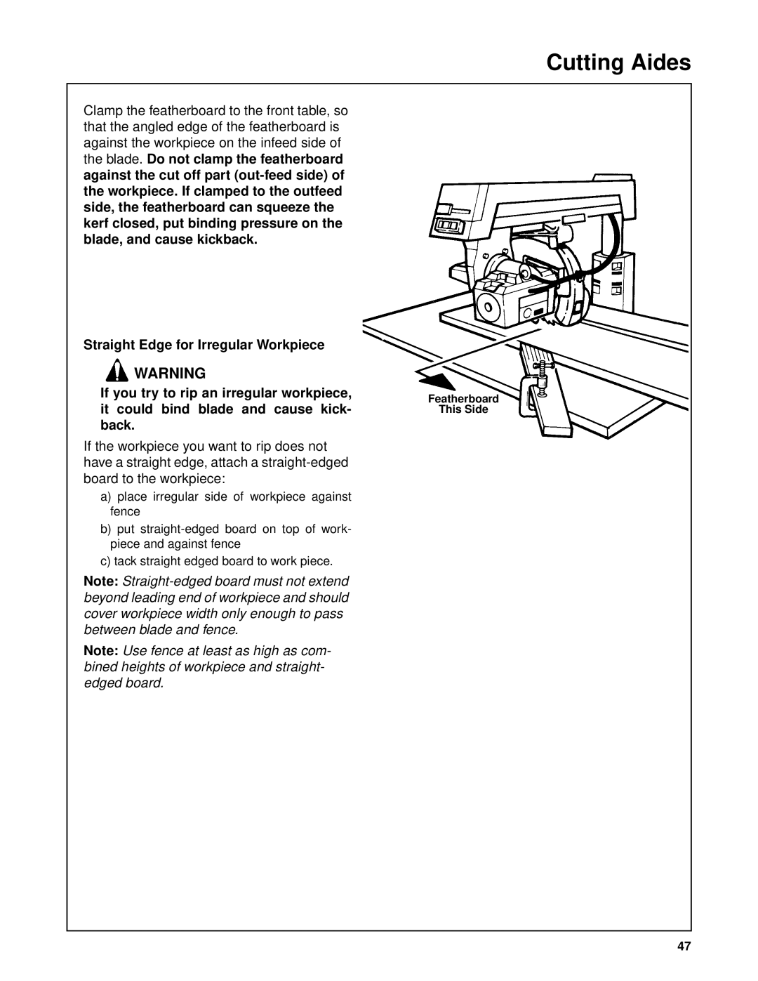 Craftsman 509398, 509399 owner manual Featherboard This Side 