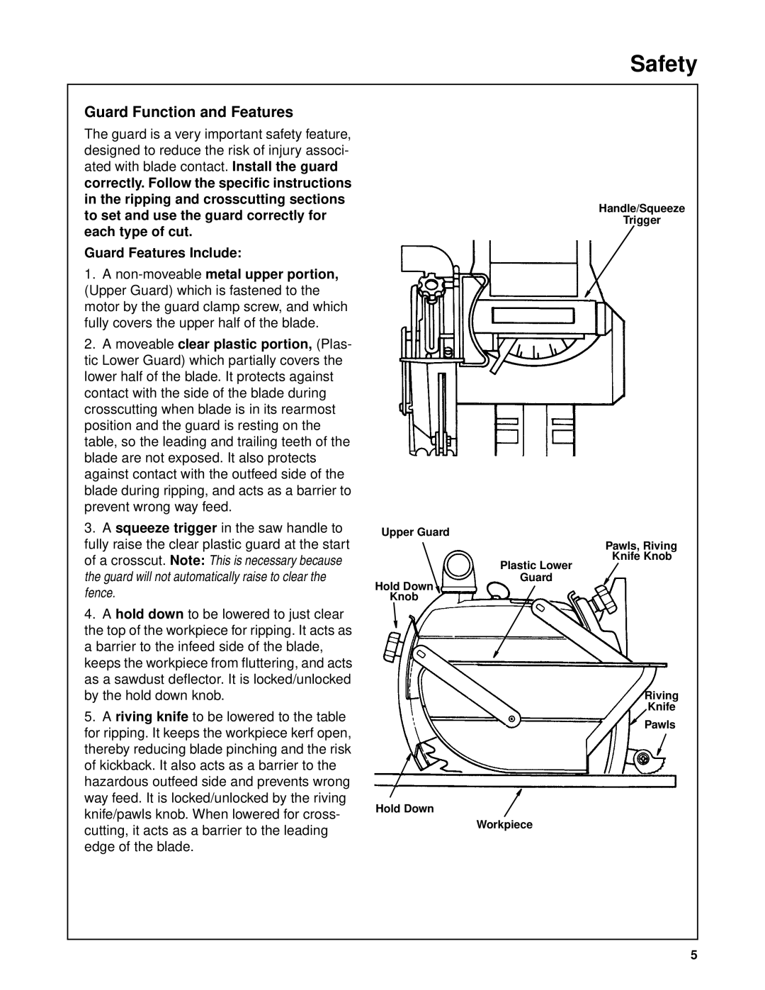 Craftsman 509398, 509399 owner manual Guard Function and Features, Guard Features Include 