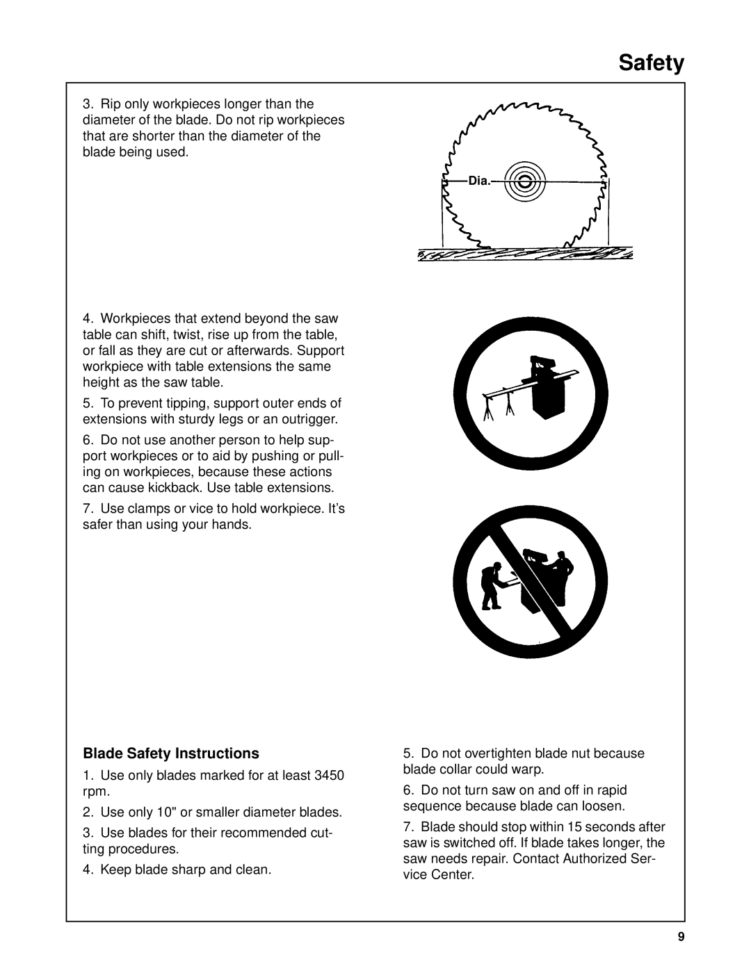 Craftsman 509398, 509399 owner manual Blade Safety Instructions 