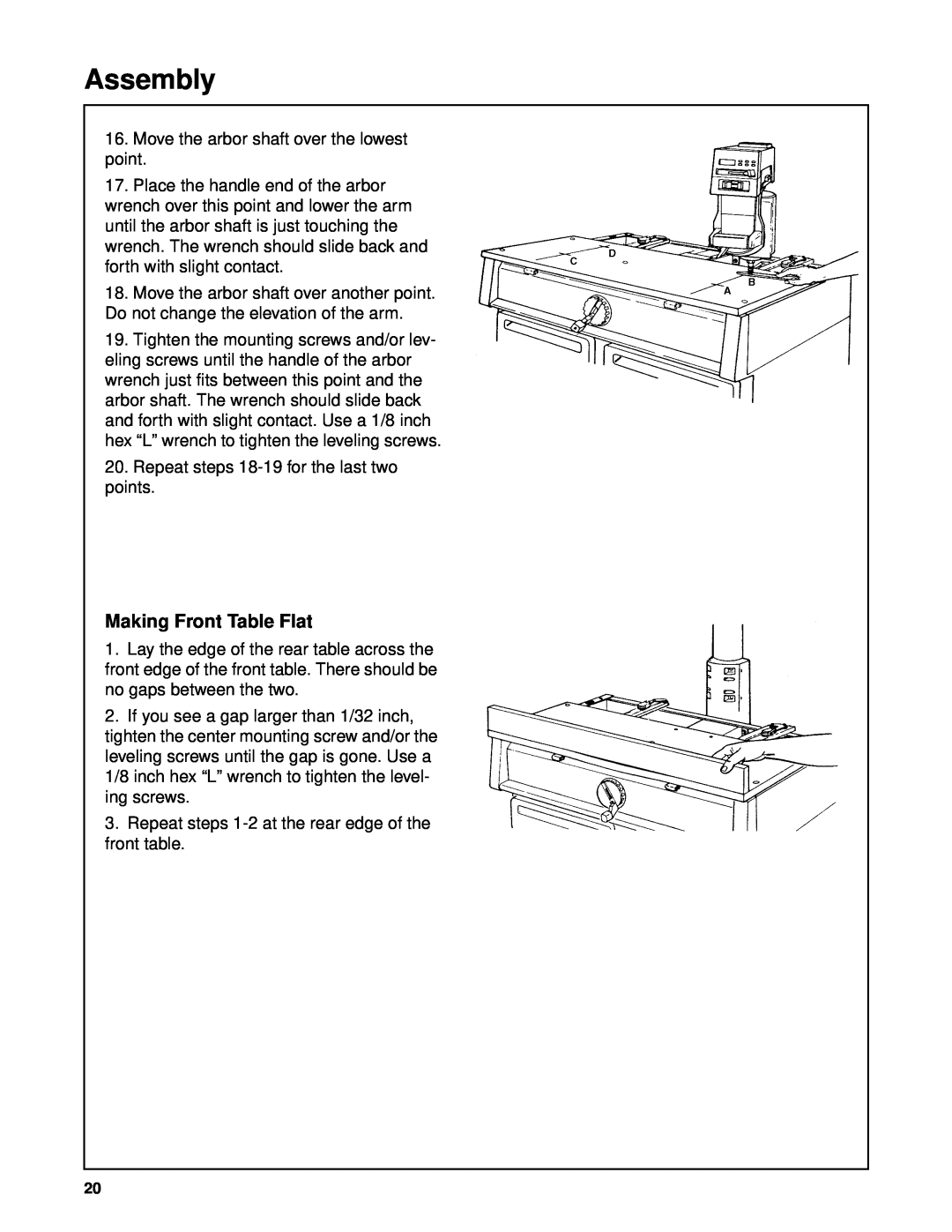 Craftsman 509399, 509398 owner manual Making Front Table Flat, Assembly 