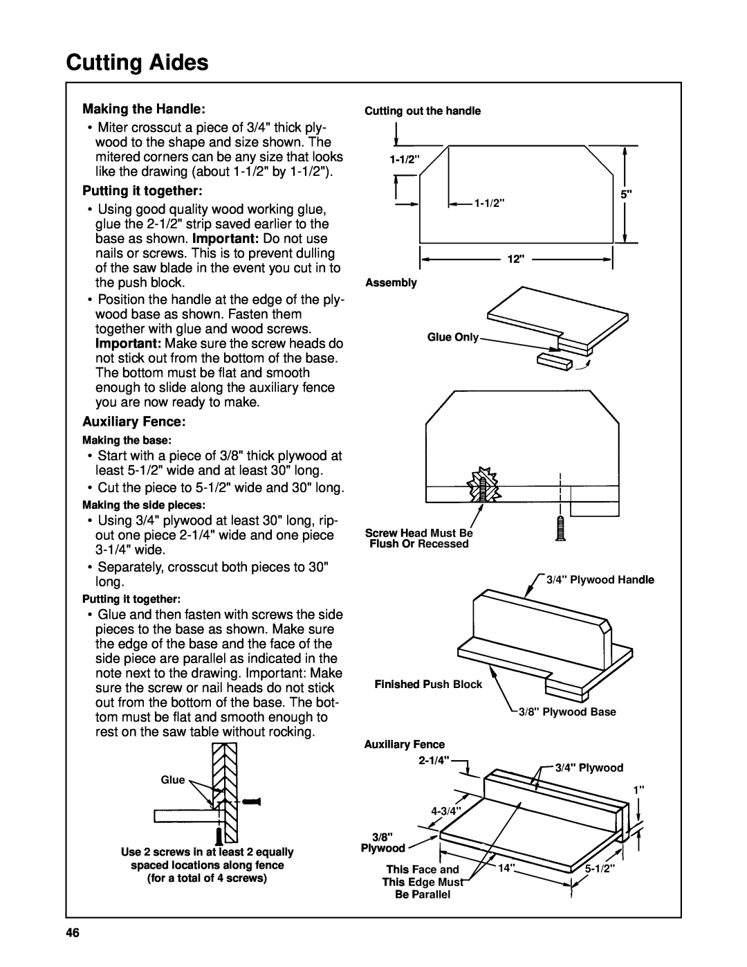 Craftsman 509399, 509398 owner manual Cutting Aides, Making the Handle, Putting it together, Auxiliary Fence 