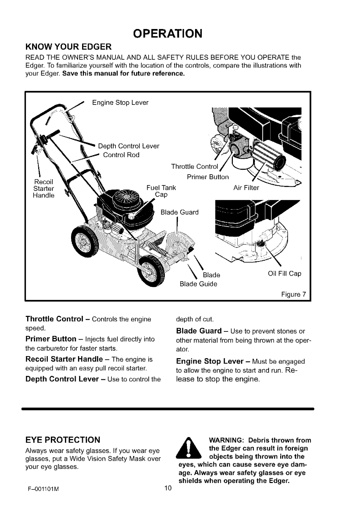 Craftsman 536.772101 manual Operation, Know Your Edger, EYE Protection 