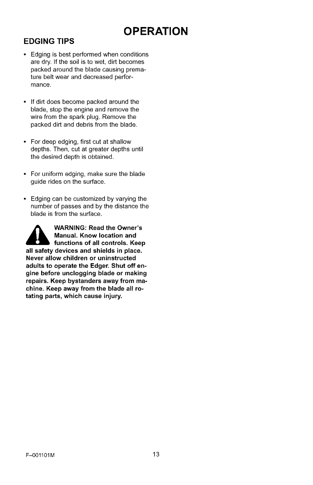 Craftsman 536.772101 manual Edging Tips 