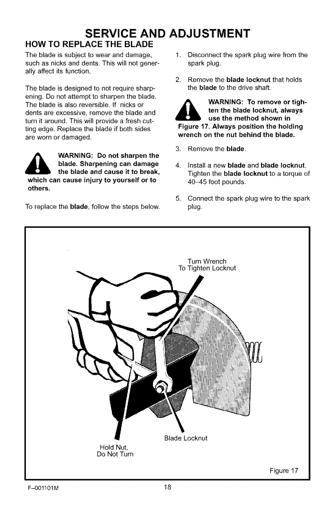 Craftsman 536.772101 manual HOW to Replace the Blade 