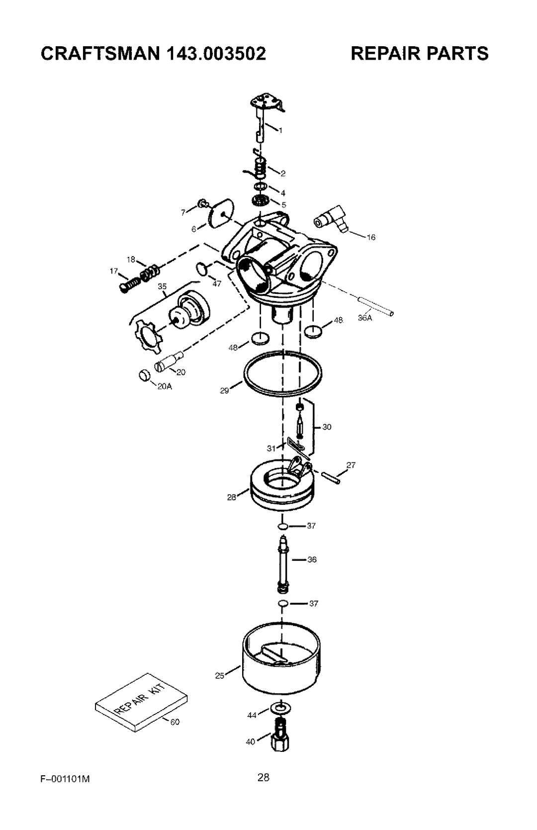 Craftsman 536.772101 manual OO1101M28 