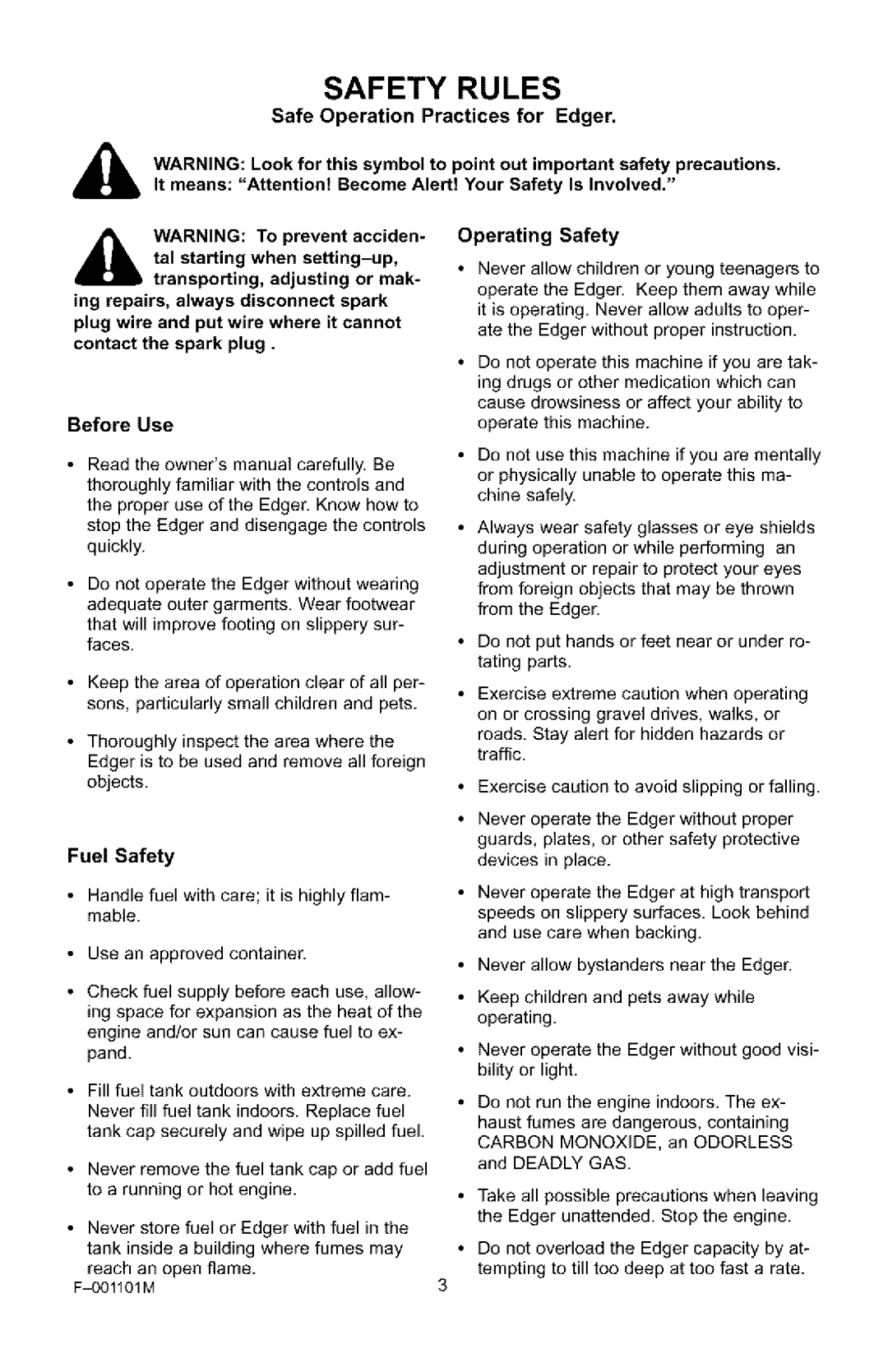 Craftsman 536.772101 manual Safety Rules, FOllO1M3 