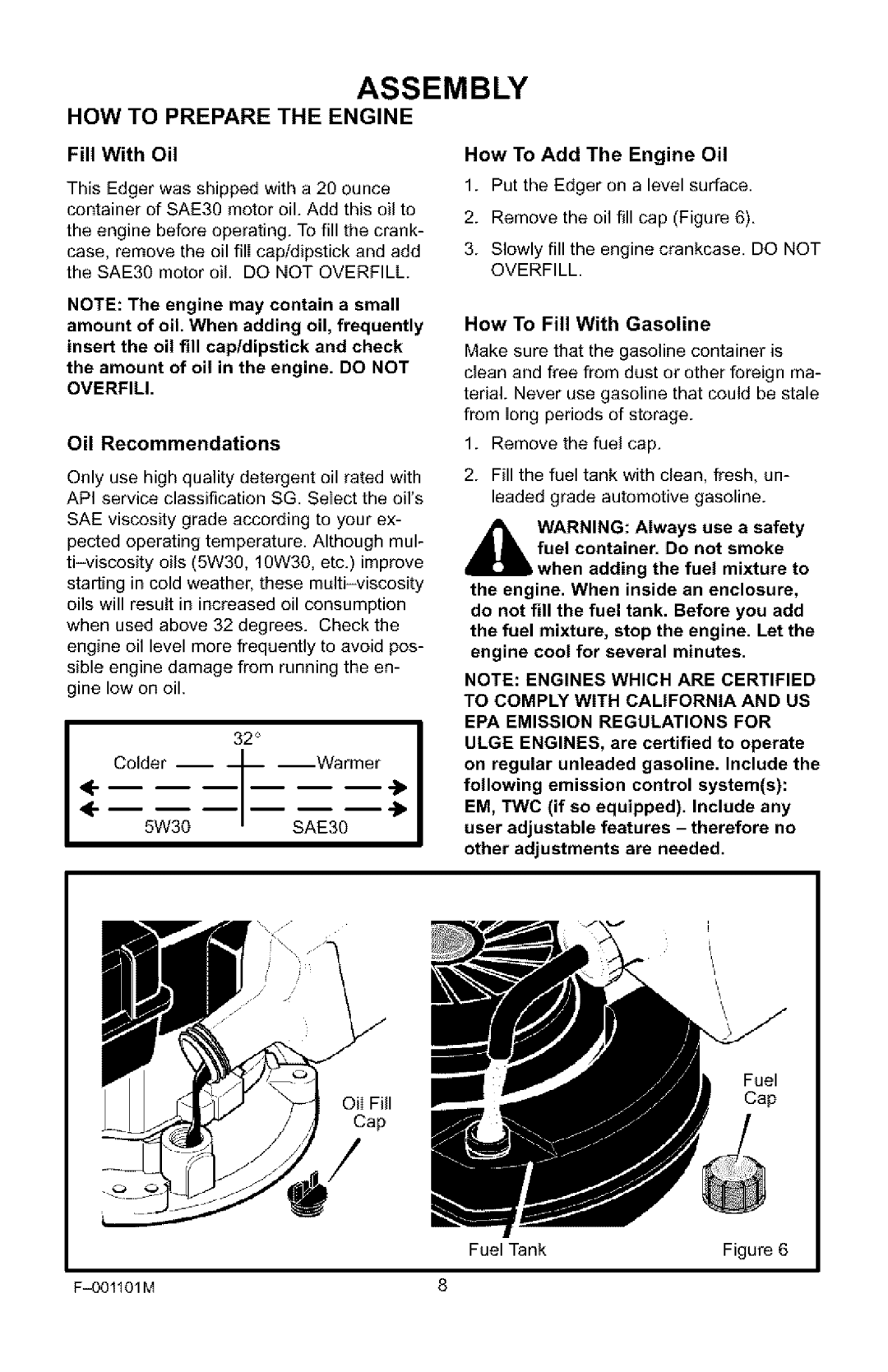 Craftsman 536.772101 manual HOW to Prepare the Engine, Arning, Regulations 