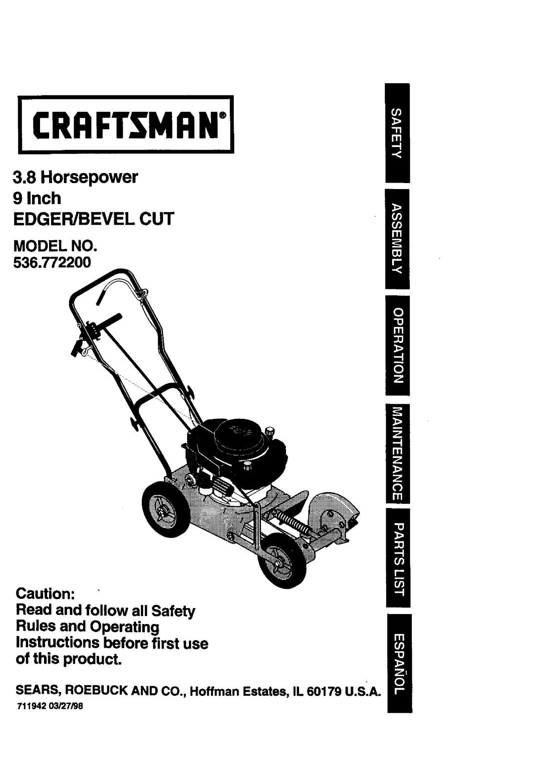 Craftsman 536.7722 manual Edger/Bevel Cut 