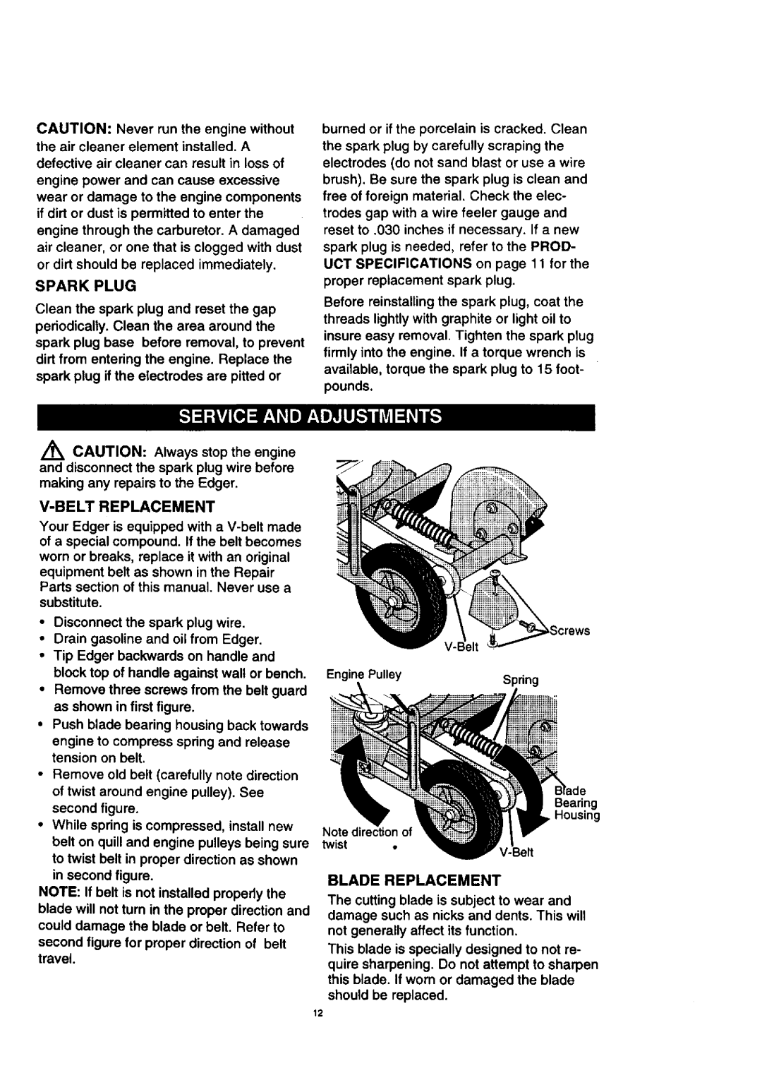 Craftsman 536.7722 manual Belt Replacement, Bladereplacement 