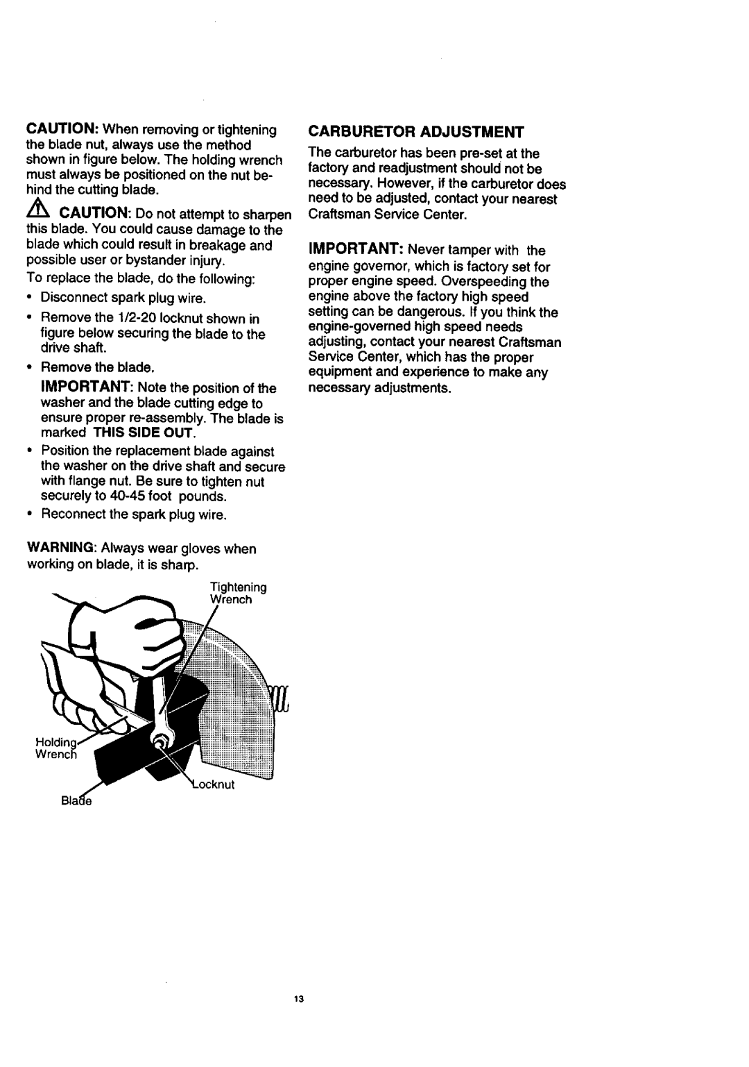 Craftsman 536.7722 manual Carburetor Adjustment 