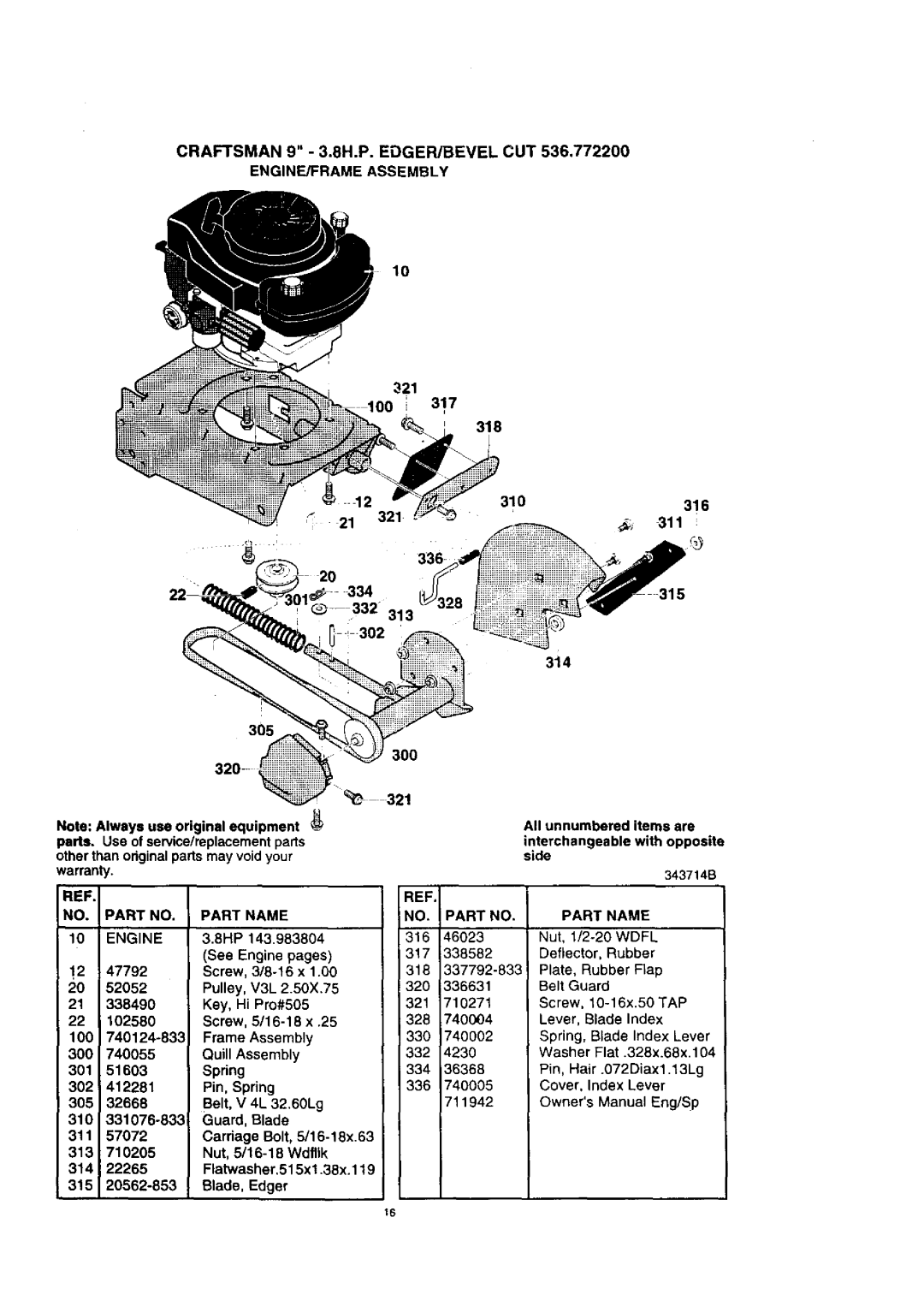 Craftsman 536.7722 manual 3OO, Part Name, Engine 