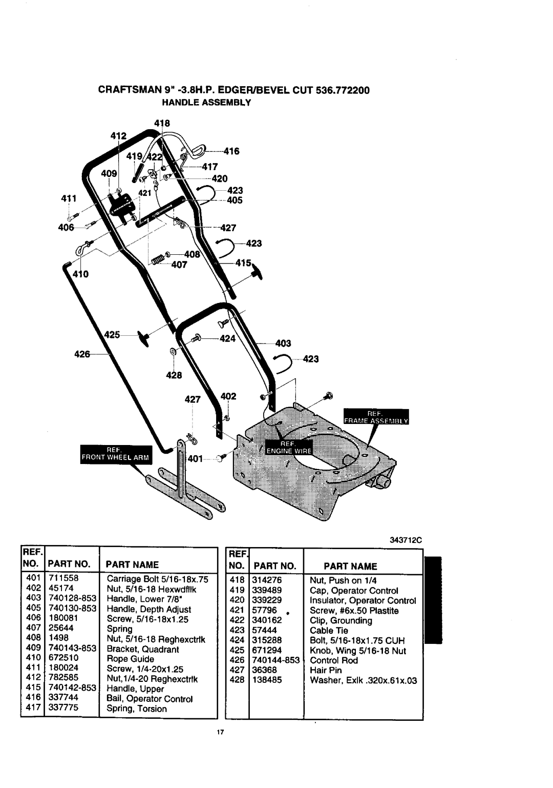 Craftsman 536.7722 manual Handle Assembly 