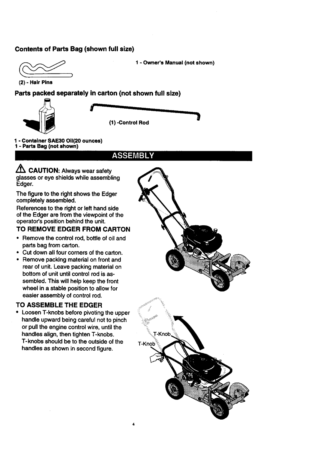 Craftsman 536.7722 manual Contents of Parts Bag shown full size 