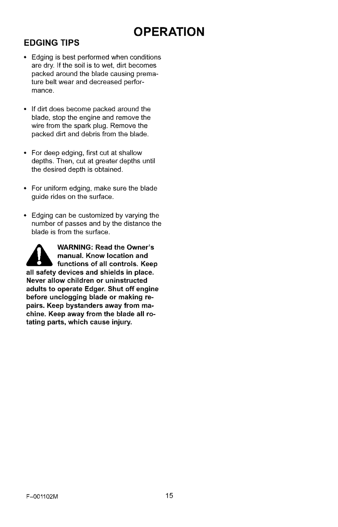 Craftsman 536.772301 manual Edging Tips 