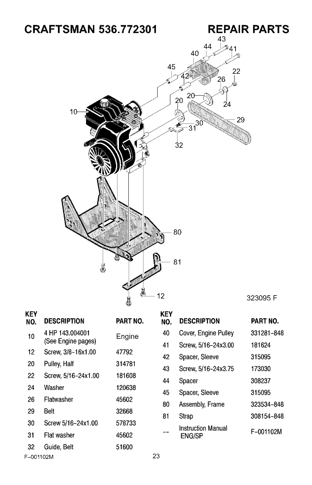 Craftsman manual Craftsman 536.772301REPAIR Parts, KEY Description Partno 