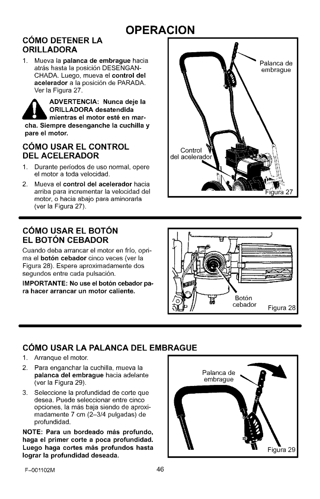 Craftsman 536.772301 Como Detener LA Orilladora, Como Usar EL Control DEL Acelerador, Como Usar EL Botcn EL Botcn Cebador 