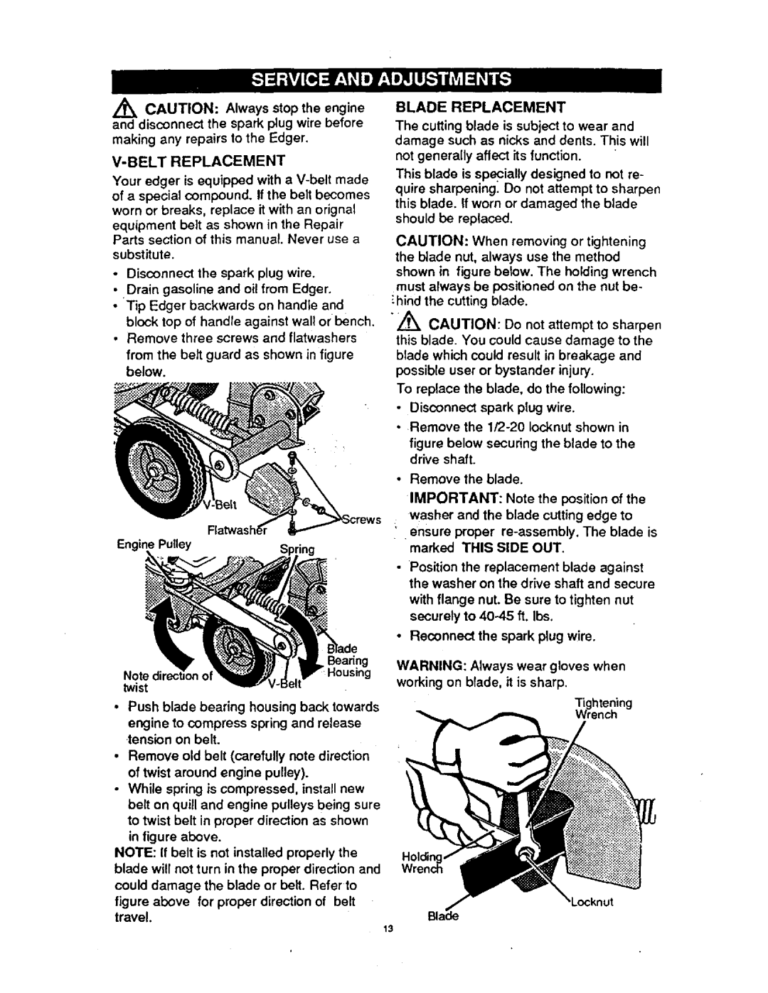 Craftsman 536.7974 operating instructions Belt Replacement, Blade Replacement 