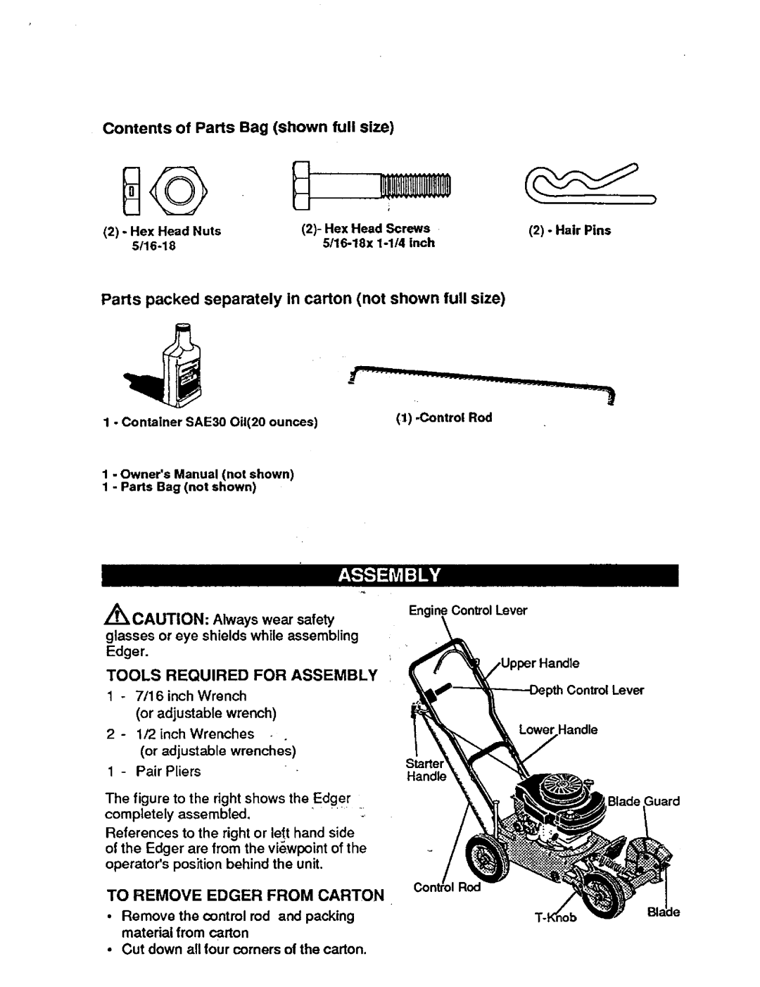 Craftsman 536.7974 operating instructions To Remove Edger from Carton 