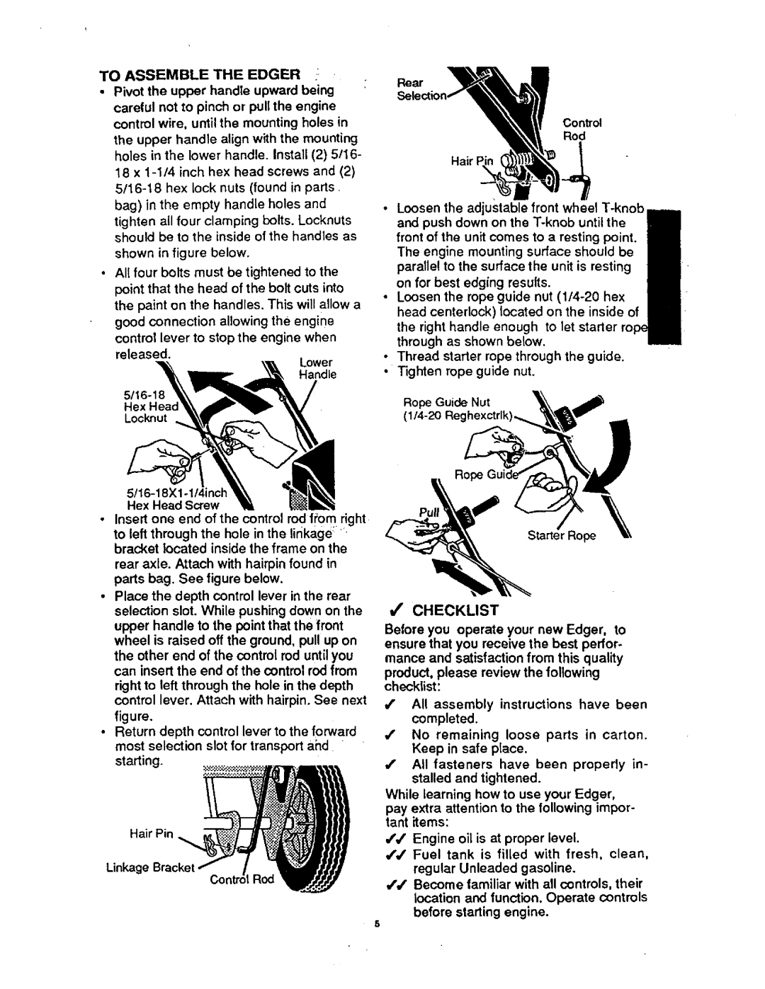 Craftsman 536.7974 operating instructions Checklist, To Assemble the Edger 