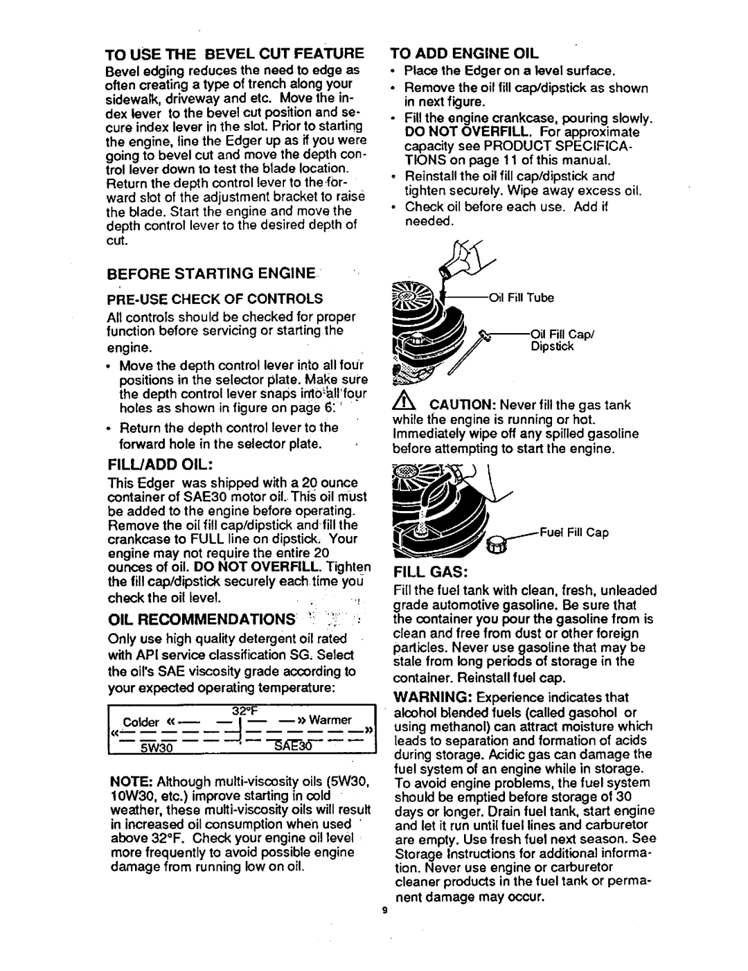 Craftsman 536.7974 operating instructions To ADD Engine OIL, Fill/Add Oil, Before Starting Engine, Fill GAS 