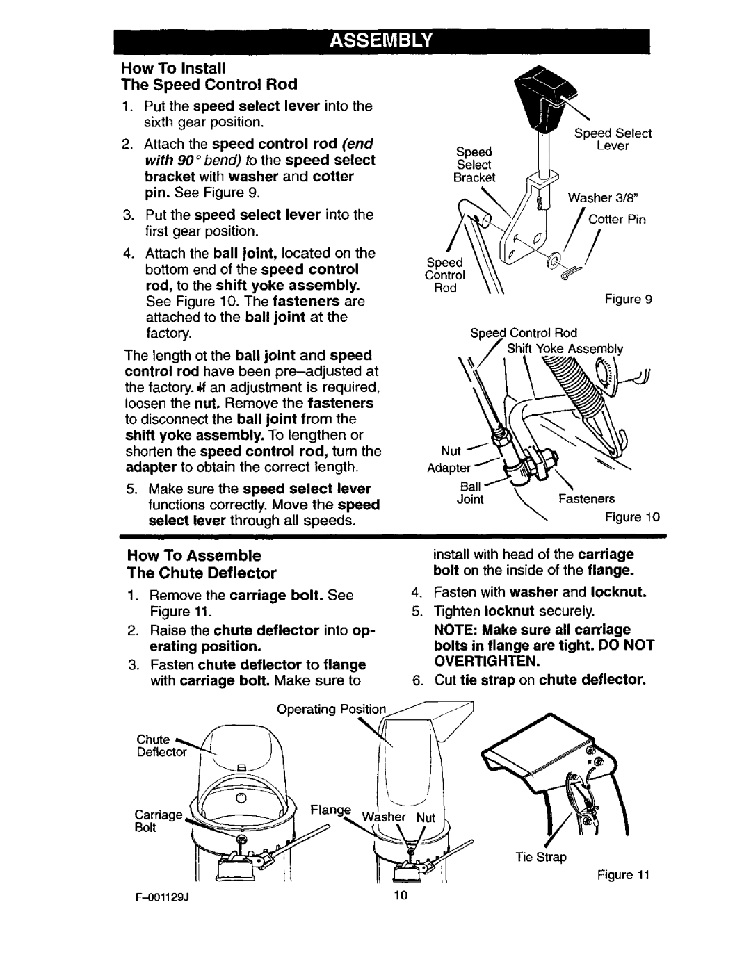 Craftsman 536.88112 operating instructions How To Install Speed Control Rod, How To Assemble Chute Deflector, Pin 