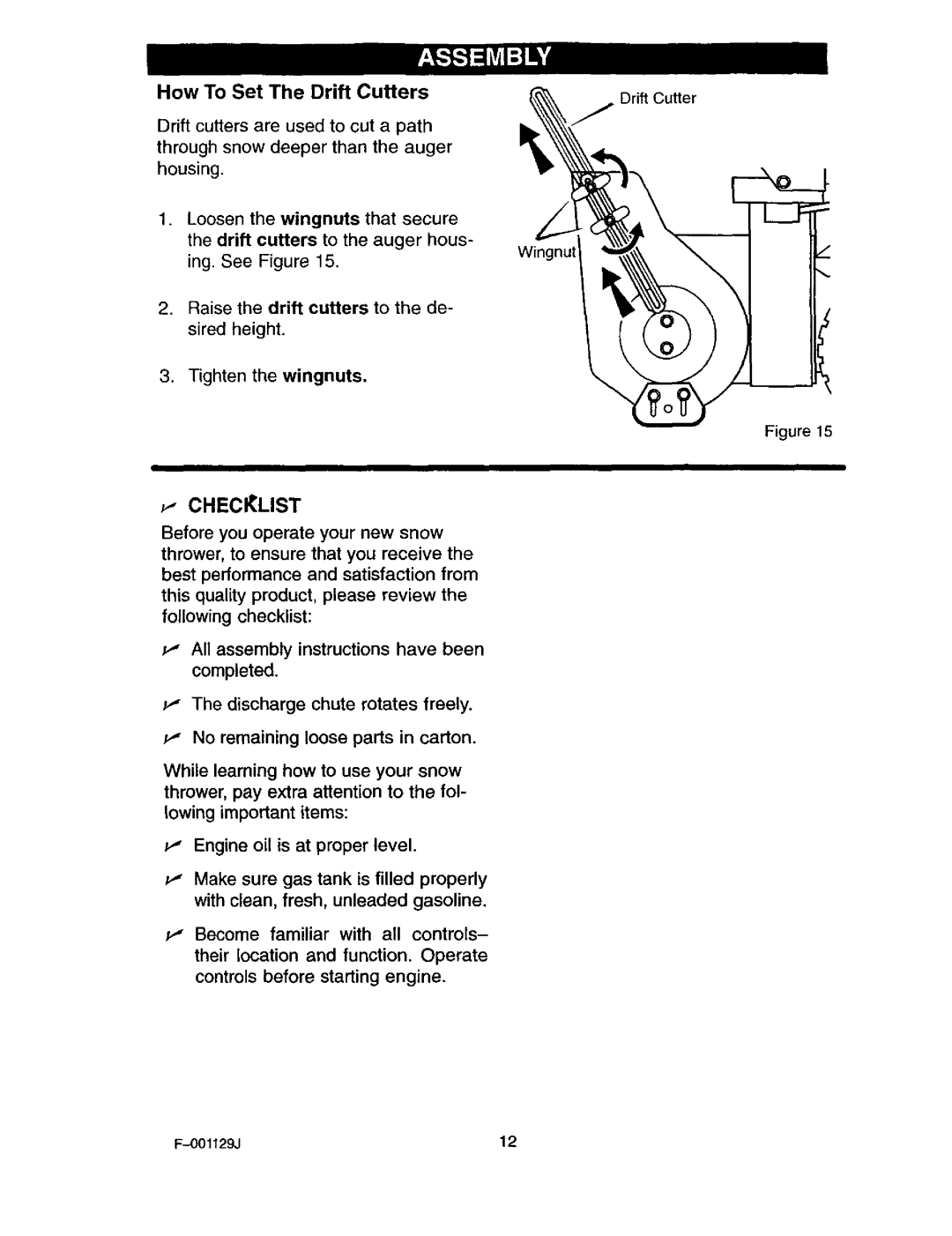 Craftsman 536.88112 operating instructions How To Set The Drift Cutters, Checklist 