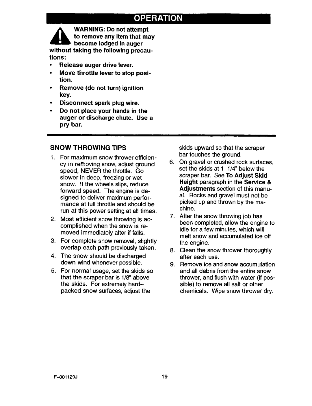 Craftsman 536.88112 operating instructions Snow Throwing Tips 