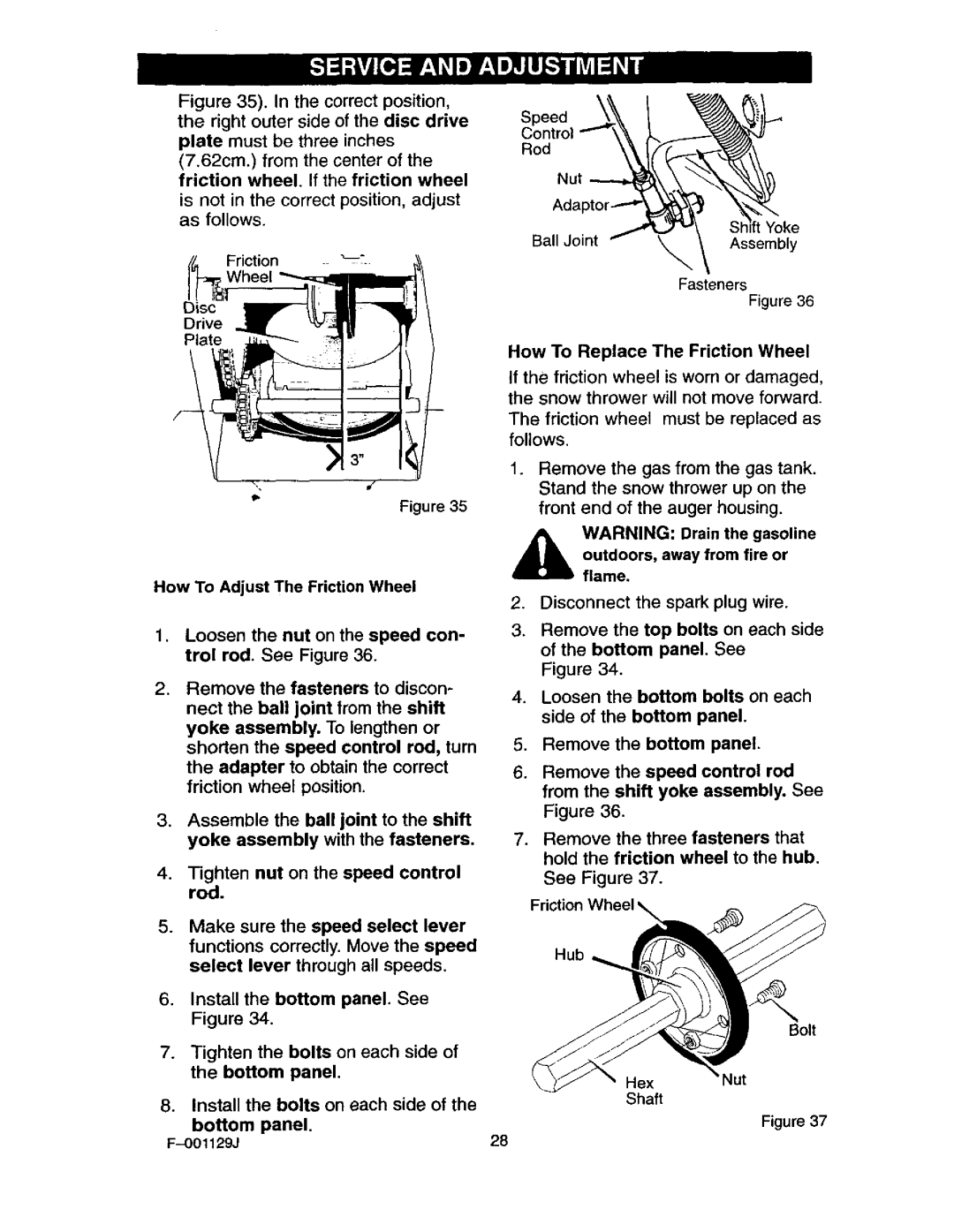 Craftsman 536.88112 operating instructions Tighten nut on the speed control rod 