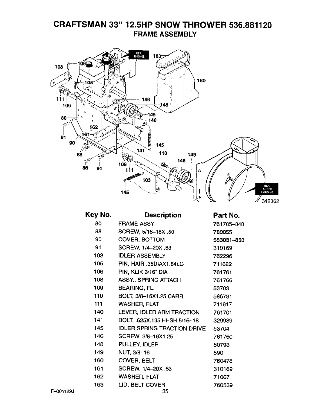 Craftsman 536.88112 operating instructions Frame Assy, Bottom 