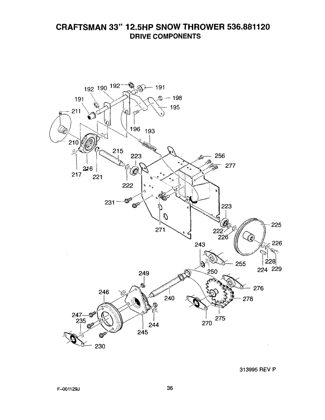 Craftsman 536.88112 operating instructions Drive Components, 192 