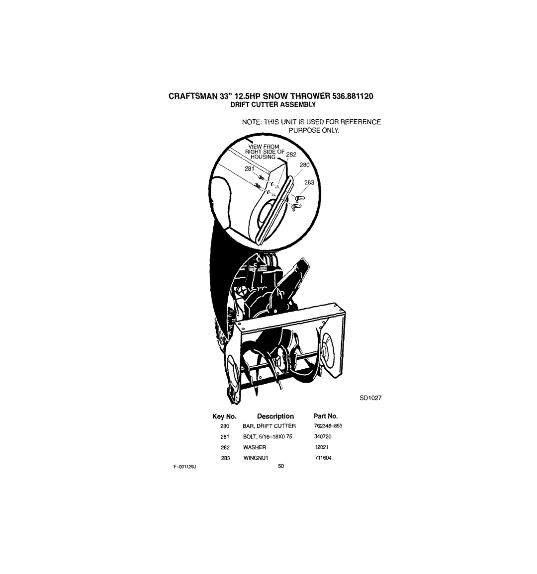 Craftsman 536.88112 operating instructions 280, Drift Cutter Assembly 