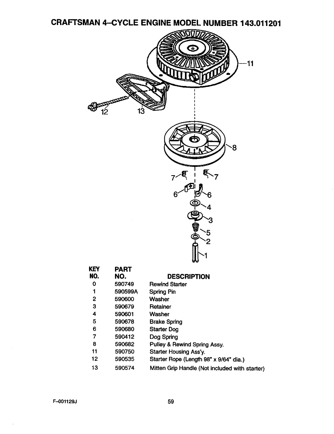 Craftsman 536.88112 operating instructions KEY Part, Description 