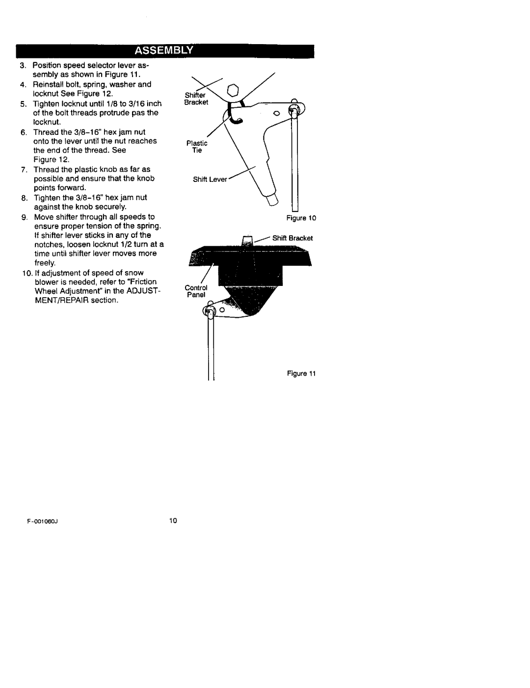 Craftsman 536.88113 operating instructions Positionspeedselectorlever as, Plastic Tie Control Panel 