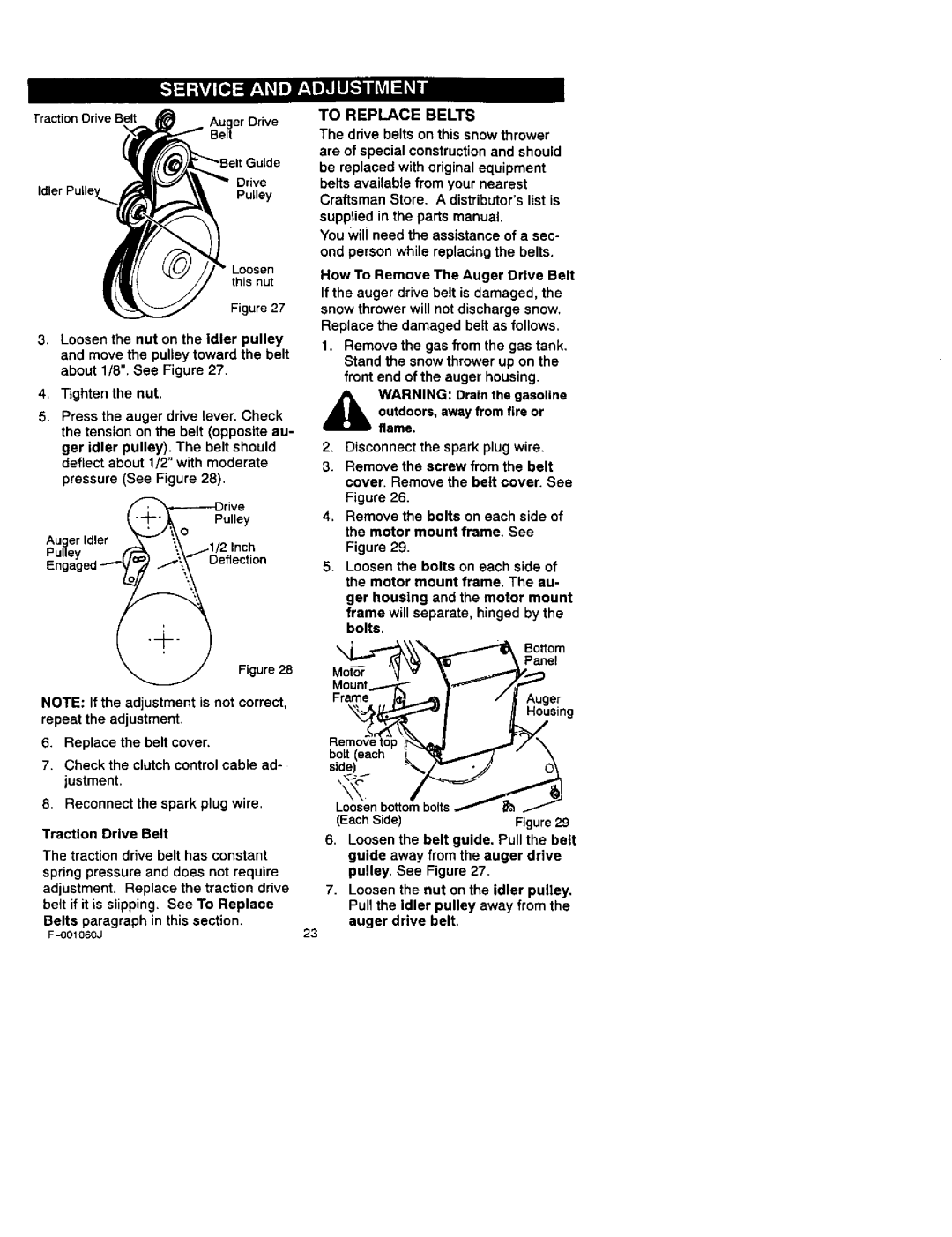 Craftsman 536.88113 operating instructions To Replace Belts, FrameAuger 