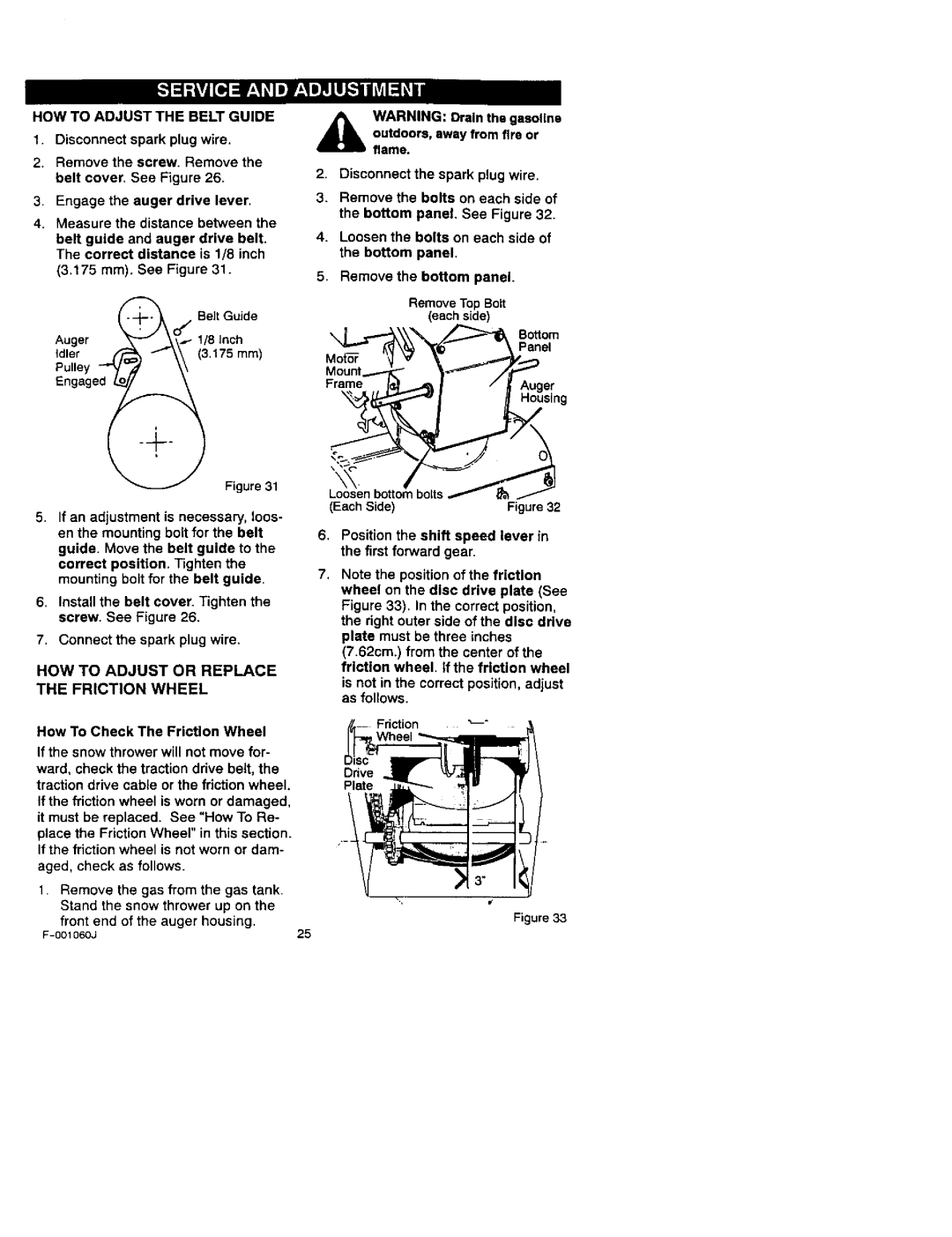 Craftsman 536.88113 operating instructions Ve-m V-ll, HOW to Adjust or Replace the Friction Wheel 