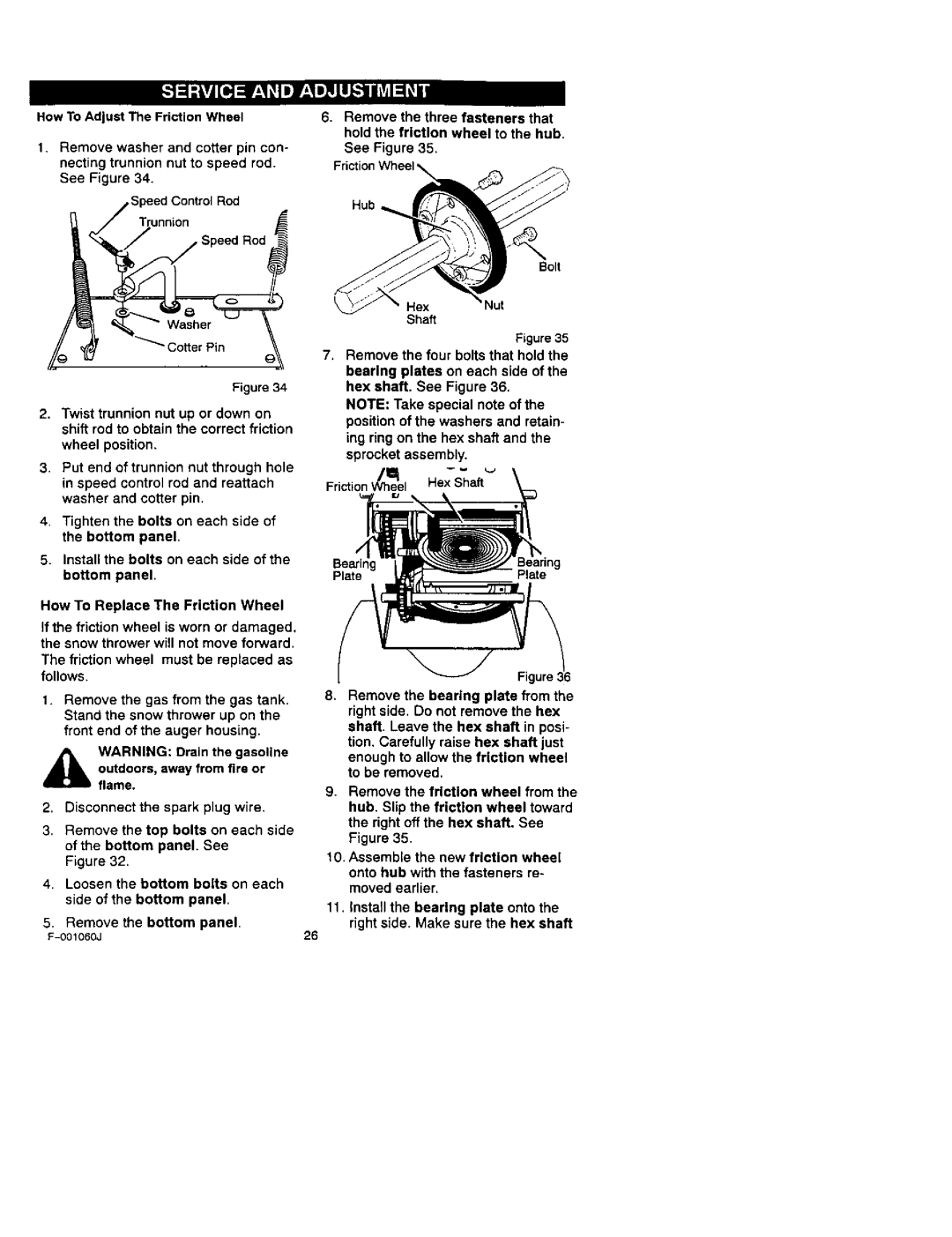 Craftsman 536.88113 HexNut Shaft, How To Replace The Friction Wheel, Outdoors, away from fire or flame 